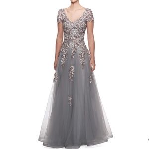 La Femme Gray Embroidered Beaded Ballgown Dress 16